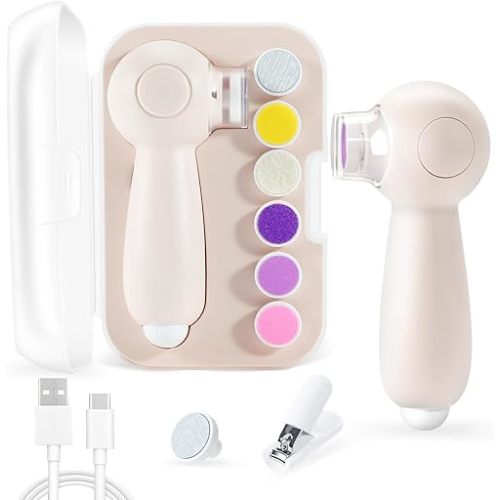 Baby Nail Trimmer Electric, 10 in 1 Rechargeable Electric Nail File Baby with LED Light, Baby Nail Filer Electric, 7 Replacement Heads & Storage Case & Nail Clippers, for Newborn or Adults