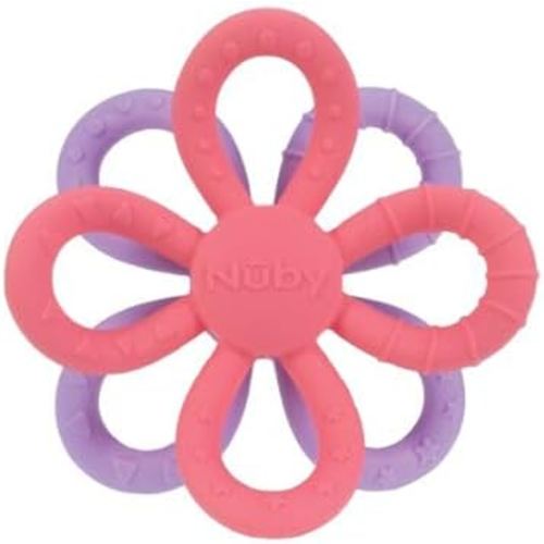 Nuby Fun Loops Teether - Flower-Shaped Infant Teething Toy for Babies - 3+ Months - Pink and Purple