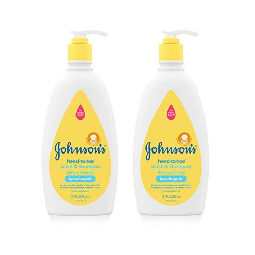 Johnson's Baby Head-To-Toe Gentle Baby Body Wash & Shampoo, Tear-Free, Sulfate-Free & Hypoallergenic Bath Wash & Shampoo for Sensitive Baby Skin, Washes Away 99.9% Of Germs, 2 Pack, 18 fl. Oz - Unscented - 18 Fl Oz (Pack of 2)
