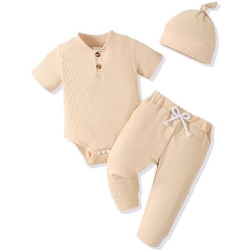 NZRVAWS Newborn Baby Boy Clothes Ribbed Knitted Romper Pants Color Block Infant Outfits Hat Clothing Set 0 3 6 9 12 Months