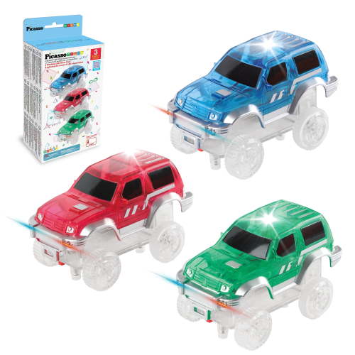 PICASSO-TILES Magnet Race Cars Toy for Magnetic Tiles Building Blocks for Kids, Set of 3 Piece