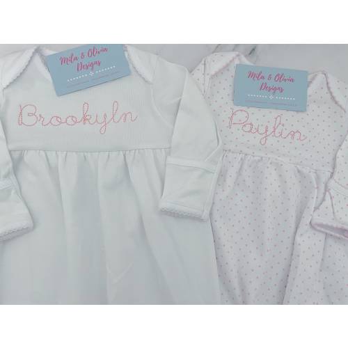 Personalized Baby Girl Gown, 100% Pima Cotton, Coming Home Outfit