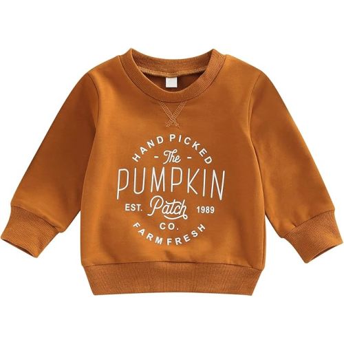 Toddler Baby Halloween Outfit Boy Girl Pumpkin Sweatshirt Crewneck Pullover Sweater Long Sleeve Shirt Fall Clothes - 6-12 Months - Pumpkin Patch Brown