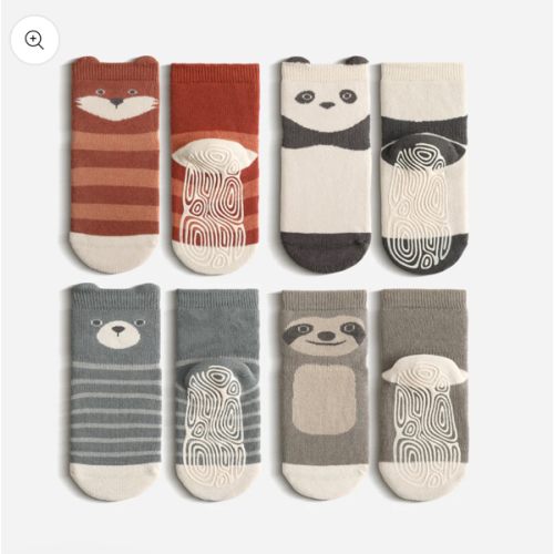 Critter Crew II, Extra Warm- 4 Pairs of Stay-On Baby & Toddler Non-Slip Socks