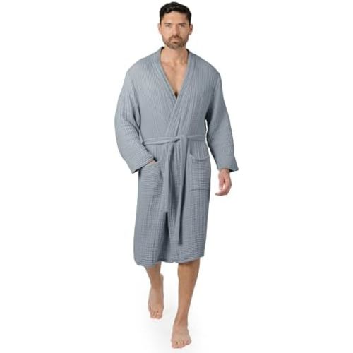 Comfy Cubs 100% Cotton Muslin Bathrobe - 4-Layer Absorbent Robe with Pockets & Belt for Bath, Spa, or Lounging