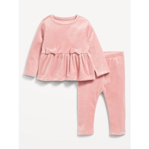 Cozy Velour Peplum Top and Leggings Set for Baby
