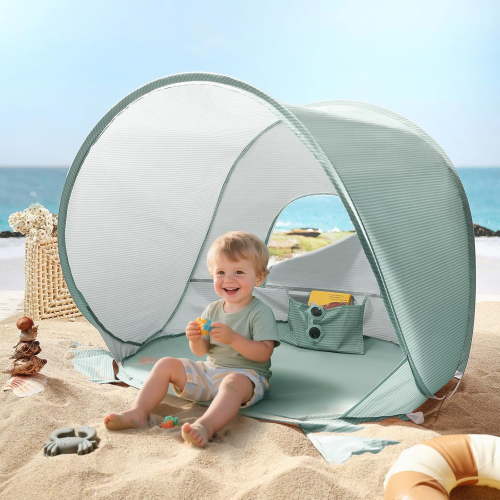 Baby Beach Tent – Pop Up Baby Tent with UV Protection, Portable Baby Beach Essentials, 35"x28"x32" Sun Shelter for Infants, Baby Outdoor Use (Green)