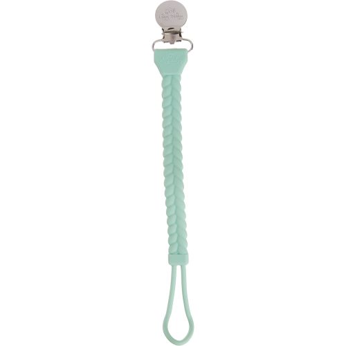 Itzy Ritzy Silicone Pacifier Clip; 100% Silicone Pacifier Strap with Clip Keeps Pacifiers, Teethers & Small Toys in Place; Features Cute Braid Detailing & Silicone Cord, Mint with Silver Clip