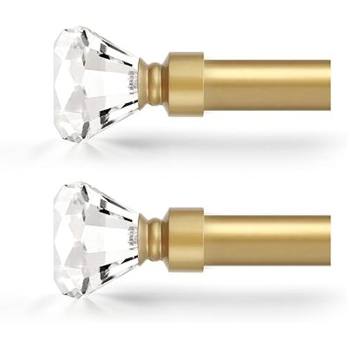 Orger Diamond Curtain Rods for Windows 30 to 68 Inches, Gold Curtain Rods with Crystal Diamond Finials, 1 Inch Decorative Curtain Rod, 2 Pack