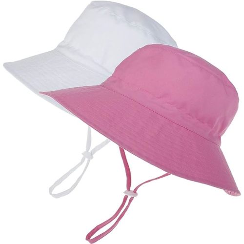 MaxNova Baby Sun Hat Toddler Summer UPF 50+ Baby Girl Bucket Hat Wide Brim Beach Hats for Baby Boys 0-7 Years 2pack