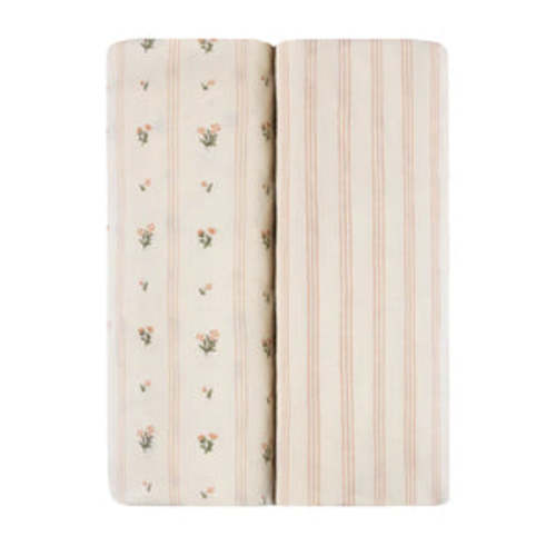 Pack n Play Crib Sheet Two Pack | Pink Linear Floral | Ely's & Co
