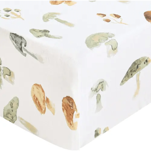LifeTree Crib Sheets for Baby, Muslin Fitted Crib Sheets Neutral Boys Girls - Toddler Bed Sheet Fits Standard Crib, 70% Viscose from Bamboo and 30% Cotton, Mushroom Pattern, 28in x 52in