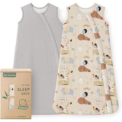 Yoofoss Rayon Made from Bamboo Baby Sleep Sack 6-12 Months TOG 0.5 Baby Wearable Blanket, Super Soft Infant Toddler Sleeping Sack 2-Way Zipper, Grey&Animals