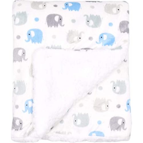 EVERYDAY KIDS Large Ultra Soft Gray and Blue Elephant Minky Baby Blanket for Boys Mink and Sherpa Toddler and Baby Boy Blanket Measures 30 x 40”; Trendy Animal Elephant Baby Nursery Decor