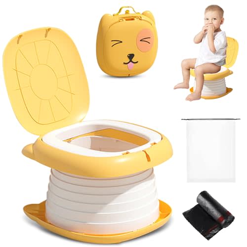 2025 Upgraded Portable Potty Training Toilet Seat for Toddlers Boys and Girls,Travel Potty Foldable,Toilet Apply Outdoor, Camping, Indoor (Yellow) by Yszawmx, Including a roll of garbage bags