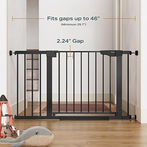 Cumbor 29.7-46" Baby Gate for Stairs, Mom's Choice Awards Winner-Auto Close Dog Gate for The House, Gifts for Mom, Easy Install Pressure Mounted Pet Gates for Doorways, Black