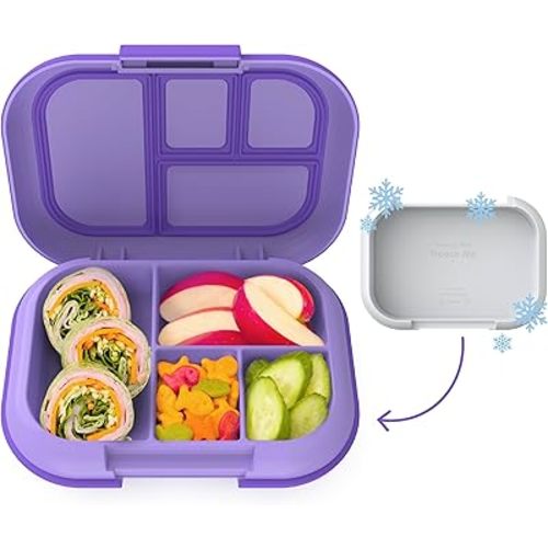 Bentgo Kids Chill Leak-Proof Lunch Box - Included Reusable Ice Pack Keeps Food Cold; 4-Compartment Bento Lunch Container; Microwave/Dishwasher Safe; 2 Year Manufacturer's Warranty (Purple)