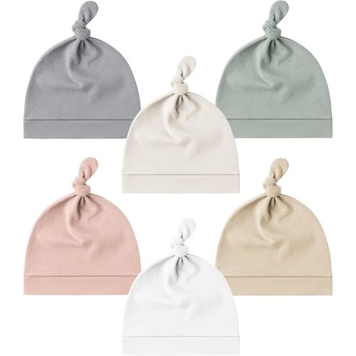 Konssy 6 Pack Baby Newborn Hats Set Knot Beanie Hats Soft for Infant Baby Girls Boys Caps 0-6 Months