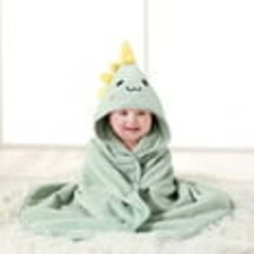 MONEHANE Baby Bath Towel, Absorbent Large Hooded Towel for Kids, Newborn, Babie, Toddler, Infant, Green Dinosaurs, 31.5 x 31.5 inch