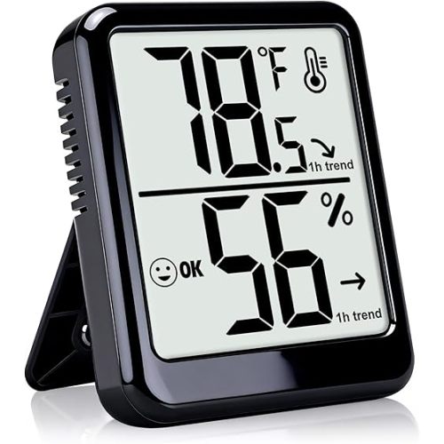 Room Thermometer Indoor Hygrometer Humidity Meter Gauge Digital Temperature and Humidity Sensor Monitor for Home Office House Pets Plants - AAA Battery Included