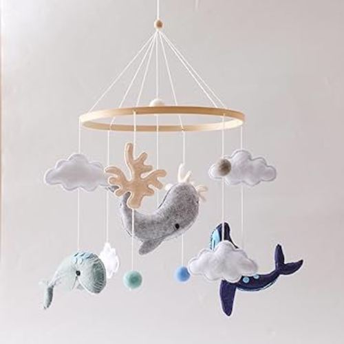 Baby Bed Mobile Baby Wind Chime Sea Creatures, 3D Clouds Fish Mobile Wind Chime, Baby Bed Hanging Game Mobile for Children's Room Children's Bed Decor