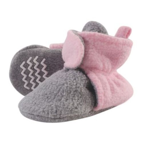 Hudson Baby Infant and Toddler Girl Cozy Fleece Booties, Light Pink Heather Gray