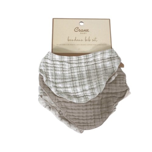 Crane Baby Muslin 3 Piece Bib Set, Bunny