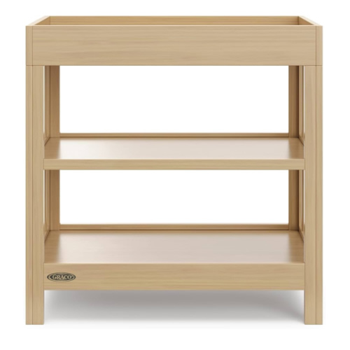 Graco Teddi Changing Table with Water-Resistant Changing Pad (Driftwood) - GREENGUARD Gold Certified, Includes Bonus Water-Resistant Changing Pad with Safety Strap, 2 Shelves, Easy-to-Match