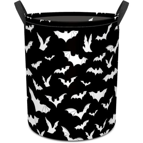 Black and White Goth Bats Laundry Hamper,kids laundry Basket,Waterproof Storage Bin for Bedroom,Clothes Organizer Basket,Toys Box,Room Decor