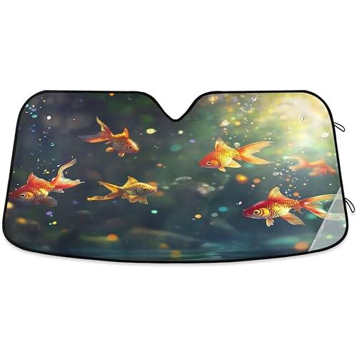 Qilmy Goldfish Car Windshield Sunshade Foldable UV Sun Visor Protector Automotive Sun Shade, 57 x 31.5 Inch