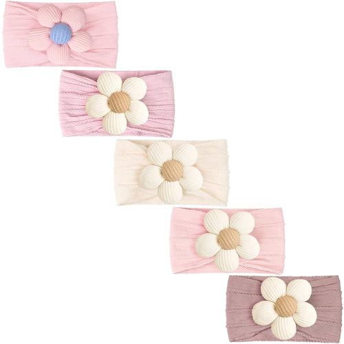 CÉLLOT 5 Pcs Baby Flower Headbands Baby Girls Nylon Headbands Soft Hairbands Hair Accessories for Newborn Infant Toddler Kids(Pink)