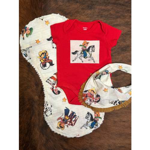 Vintage Cowboys on White Buckaroo Baby Bibs Gift Set #2, 0-3 mons.