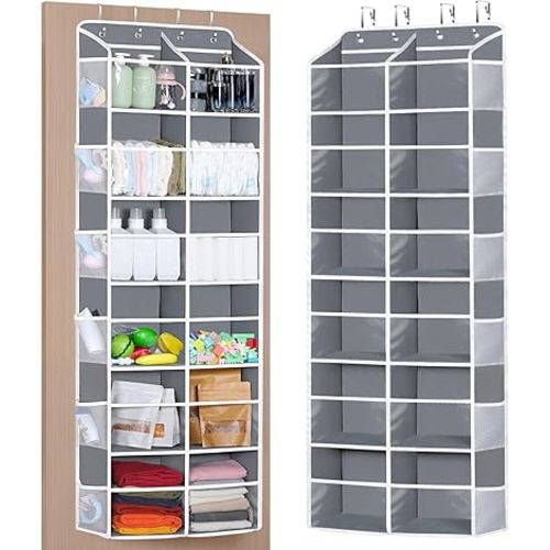 Univivi Over the Door Organizer, 6 Tiers Behind Door Storage with Clear Deep Pockets Hanging Organizer for Closet, Bedroom, Nursery, Bathroom and Sundries (Grey)