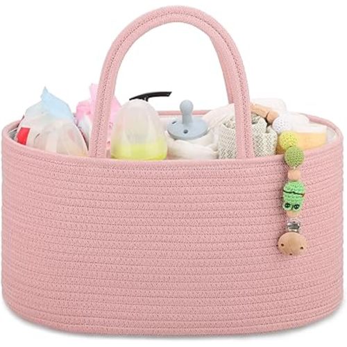 COMSE Baby Diaper Caddy Organizer, Car Caddy, Diaper Change Organizer, Gift Baskets Empty, Portable Tote Bag with Divider, Baby Shower Gifts Newborn Essentials Registry Must Have, Dusty Pink