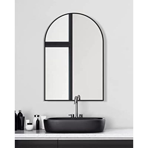 TinyTimes 20"x30" Arched Wall Mirror, Vanity Mirror, with Metal Frame, for Bathroom, Bedroom, Entryway, Modern & Contemporary Arch Top Wall Mirror - Black