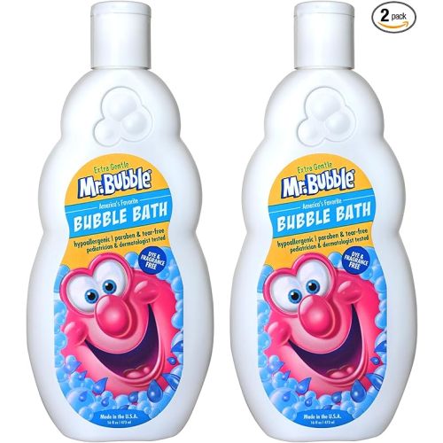 Mr. Bubble Extra Gentle Bubble Bath - Hypoallergenic, Tear Free Bubble Bath Solution Perfect for Sensitive Skin (Pack of 2 Bottles, 16 fl oz Each)