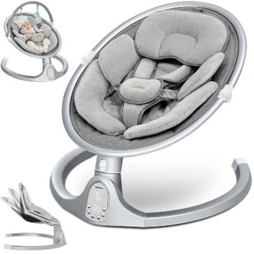 BabyBond Baby Swings for Infants with 10 Preset Lullabies, 5 Point Harness Belt, 5 Speeds and Remote Control,Gray