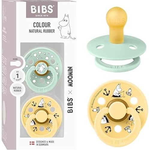 Moomin x BIBS Colour Pacifier, 0-6 Months, 2-Pack, Nordic Mint/Pale Butter