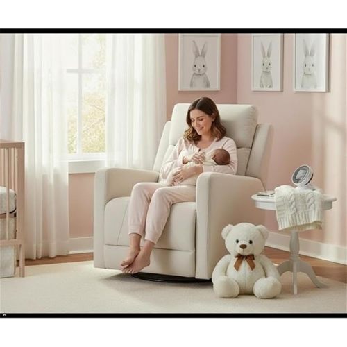Pemberly Row Premium Fabric Glider Power Recliner Nursery Rocking Chair for Living Room, Kids Room, Rocker Swivel Recliner with USB Port in Cream