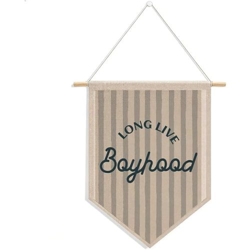 Long Live Boyhood Banner Pennant Flag Boys Room Decor, Toddler Nursery Playroom Wall Art for Bedroom Living Room Dorm Toddler Decorations Teen Boy Room Banners Wall Hanging Linen Flag 14x16 Inch