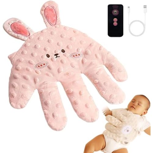 Baby Soothing Palm, Baby Patter for Sleep, Baby Startle Prevention Hand Glove Electric Baby Hand Pillow Red Bean Filling Cute Baby Soothing Palm for Newborns Baby Girl Baby Boy (Pink Rabbit)