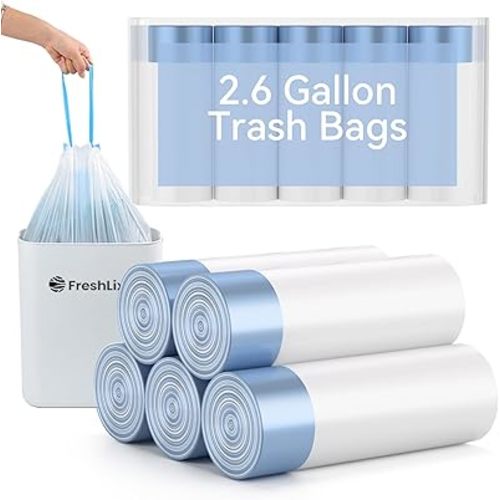 Small Drawstring Trash Bags 2.6 Gallon Bathroom Trash Can Liners 75 Count White Garbage Bag for Office, Kitchen, Bathroom, Bedroom Waste Basket