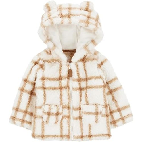 Carter's Baby Girls' Hooded Jacket - 3 Months - Ivory Plaid