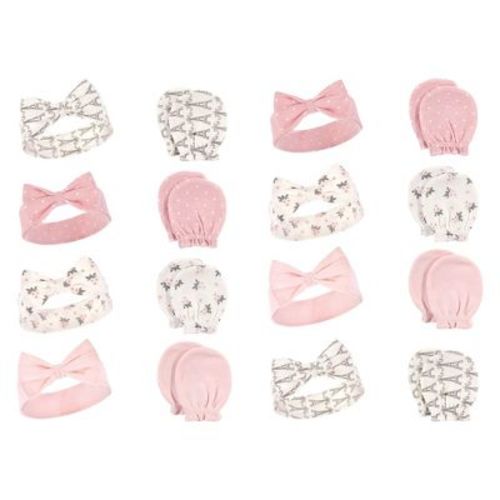 Hudson Baby Infant Girl 16pc Headband And Scratch Mitten Set, Paris, 0-6 Months