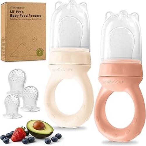KeaBabies Baby Fruit Feeder 2pk - Silicone Baby Food Feeder for Babies 6-12 Months, Breast Milk Popsicle Teether, Weaning, Pacifier, Freeze Frozen Solid Food, Infant Feeding Essential (Roseate)