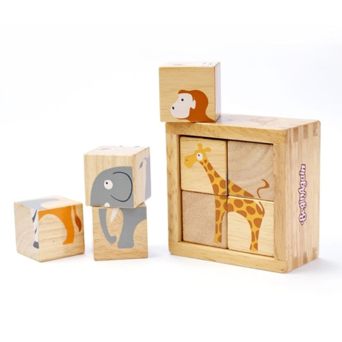 Wooden Blocks - Safari Animals Puzzle Cubes