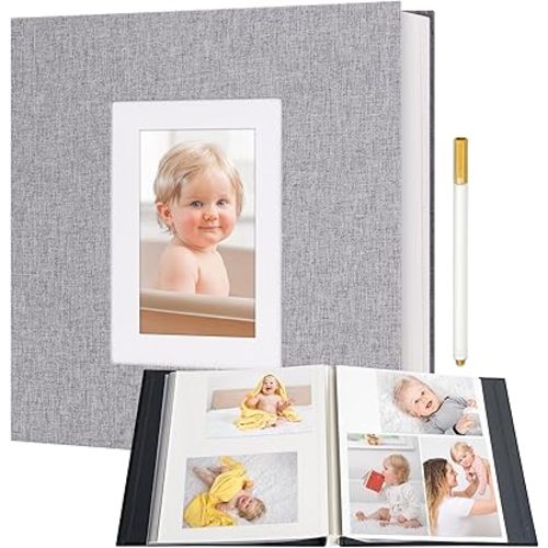 Vienrose Photo Album Self Adhesive for 2x3 4x6 5x7 8x10 Pictures DIY Scrapbook 60 Blank Pages Linen Cover Memory Book for Wedding, Baby Growth, Travel, Grey