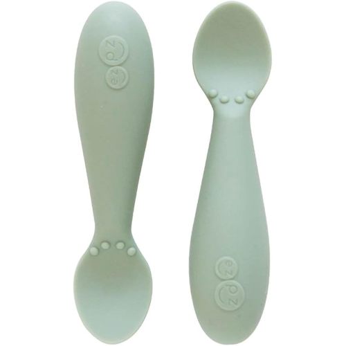 ezpz Infant Spoon 2 Pack Set (6 Months + | Sage) - 100% Silicone Tiny Baby Spoon for Baby Led Weaning + Purees - Designed by a Pediatric Feeding Specialist - Baby Essentials & Baby Gifts
