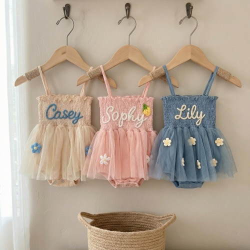 Custom Name Baby Tutu Dress, Hand Embroidered Baby Romper, Cake Smash Outfit, Personalized Baby Girls Tutu Dress, First Birthday Gifts