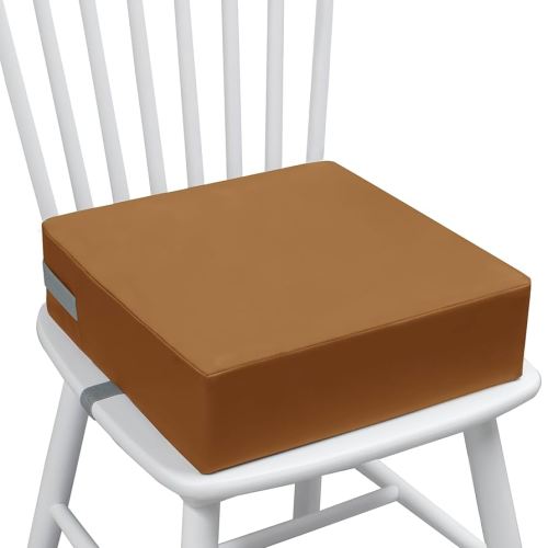 Toddler Booster Seat for Dining Table, 2 Elastic Seat Belts, Anti-Scratch PU Skin-Friendly, Waterproof, Anti-Wrinkle, Detachable Non-Slip Bottom - Brown